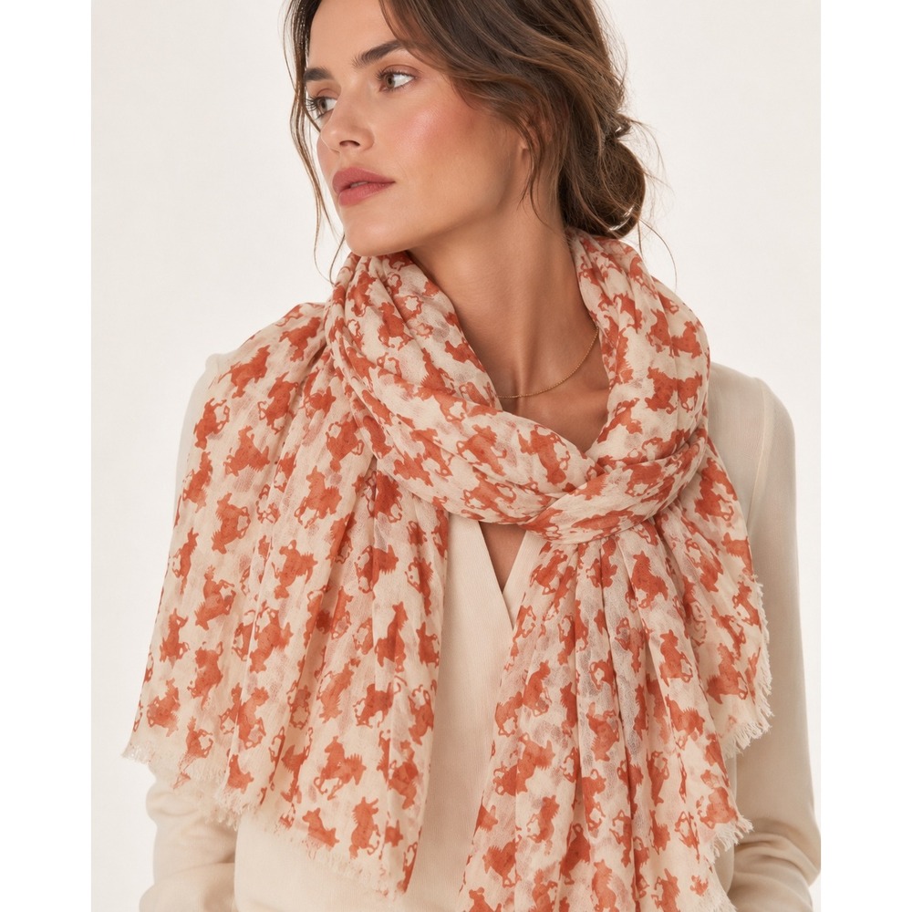 Unbranded Horse Print Scarf Womens OS Orange Excellent Quiet Luxury Preppy‎